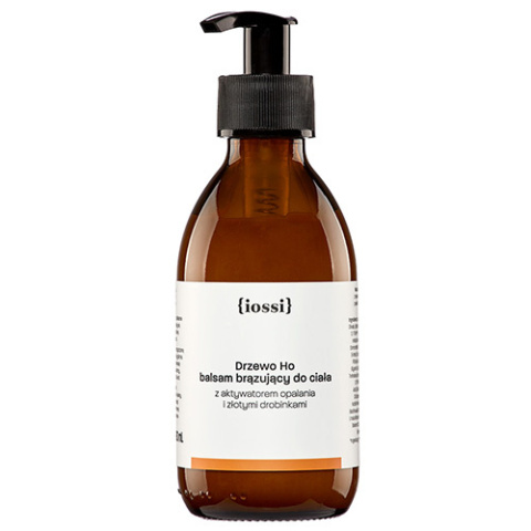 IOSSI Drzewo Ho – balsam brązujący z erytrulozą i złotymi drobinkami, 190 ml, szklana butelka z pompką