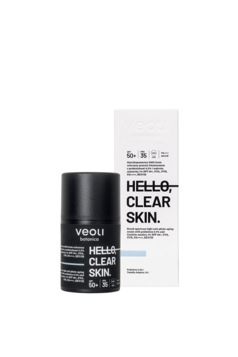 Veoli botanica Lekki krem ochronny z prebiotykami i wąkrotą azjatycką SPF 50+ HELLO, CLEAR SKIN 50 ml